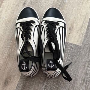 Chanel Black and White Satin Striped Sneakers 39